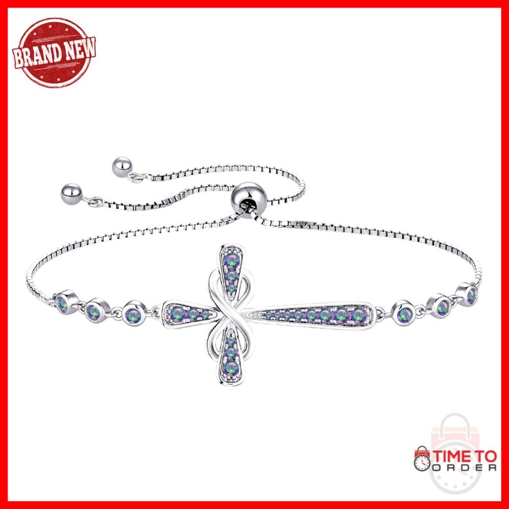 Sterling Silver Infinity Link Bracelet with Created Alexandrite Birthstone